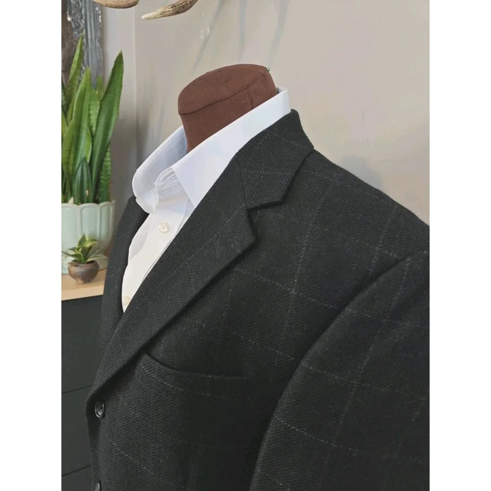Jos A Bank Mens 41R Navy Windowpane Wool Sports Coat 3 Button Blazer Regular